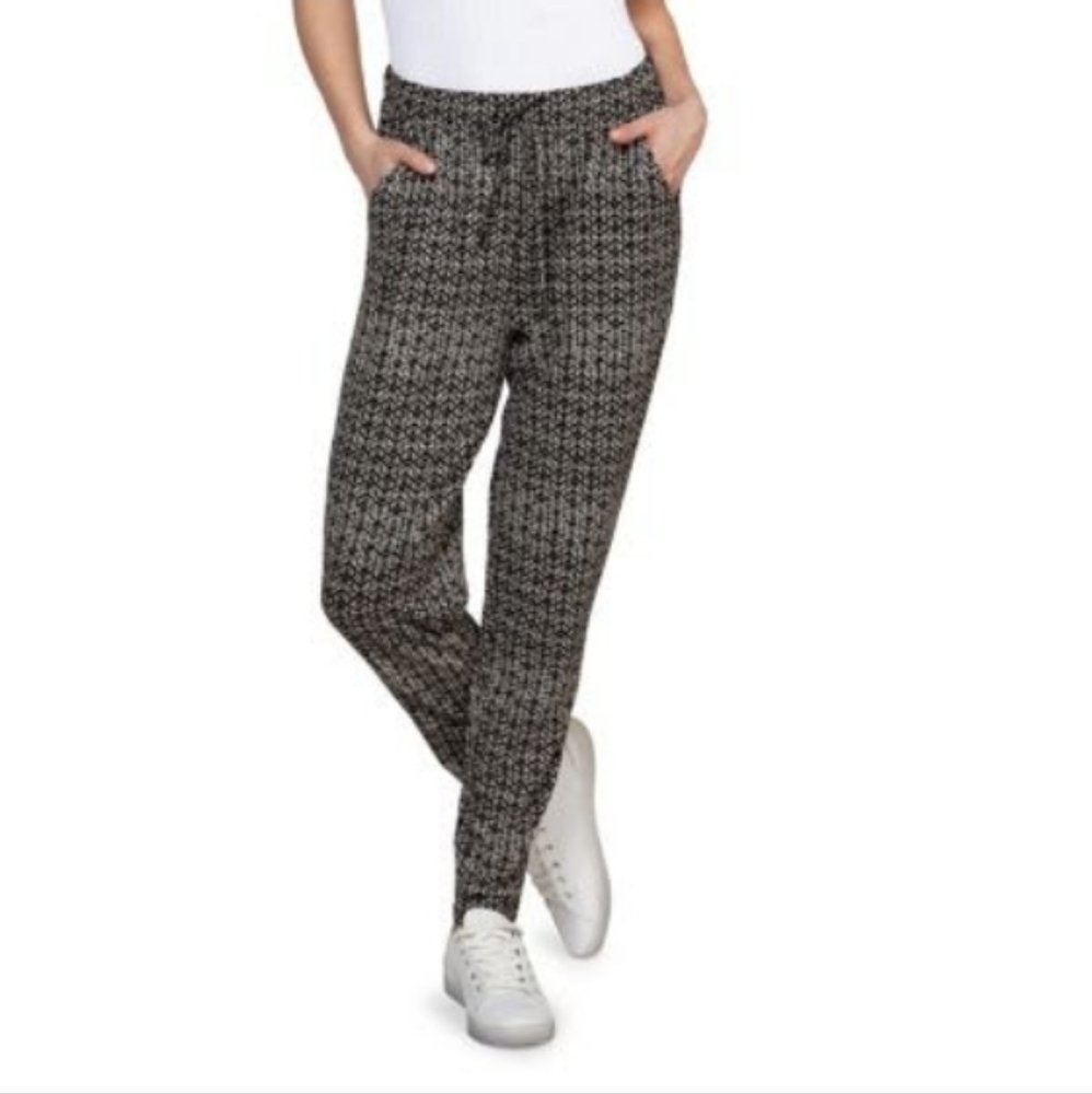 DEX Size Medium Black & Beige Geoprint Drawcord Tapered Pants